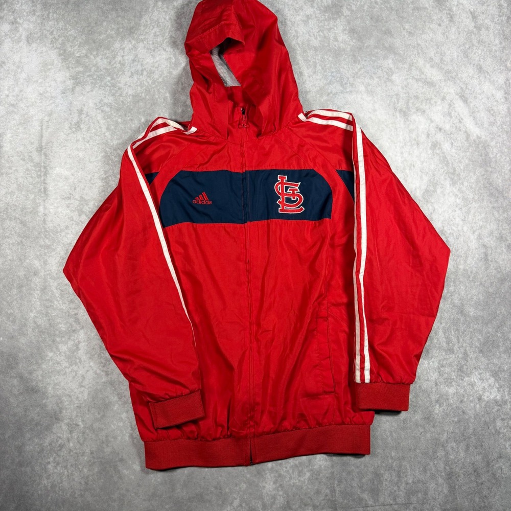 Adidas St. Louis Cardinals Kids L 14/16 Red Full Zip Hooded Windbreaker Jacket